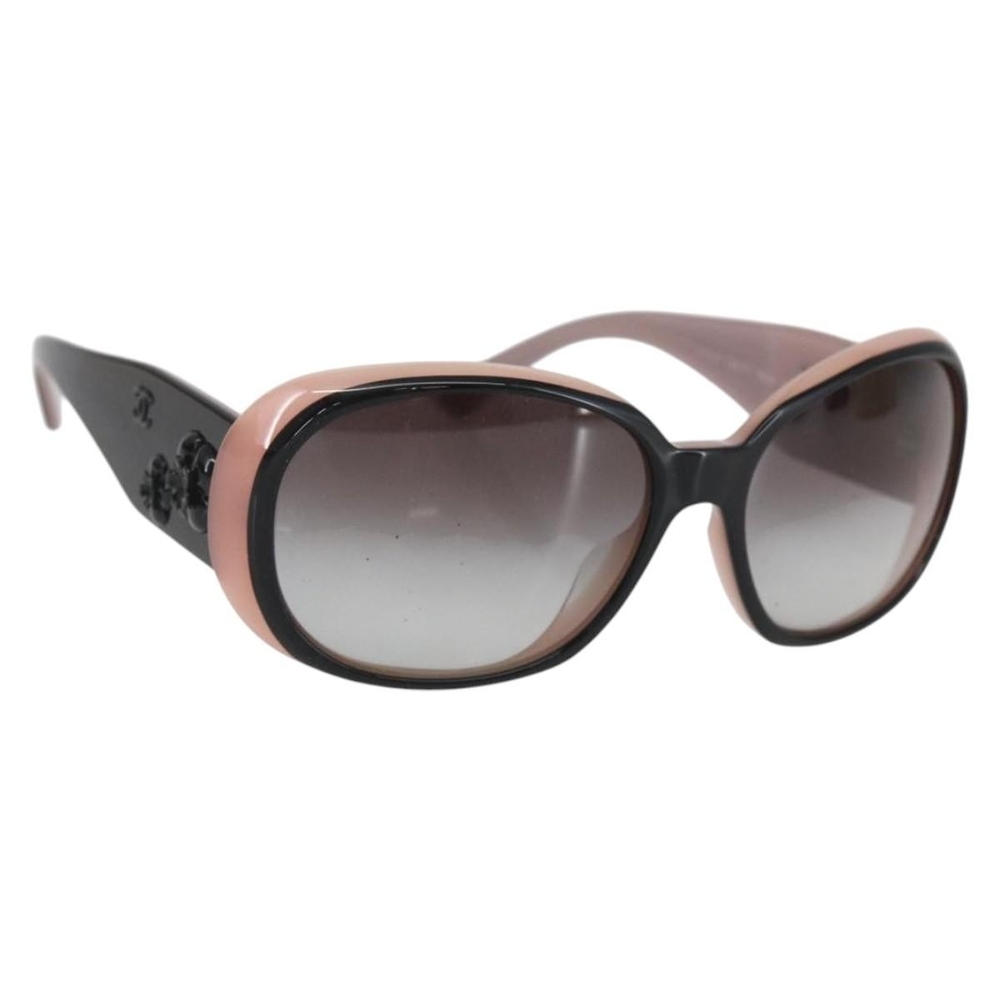 CHANEL 5113-A Camellia Sunglasses Black Pink Frame Women Authentic